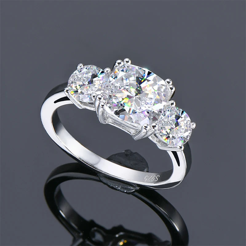 Lnngy Round Cushion Cut Moissanite Engagement Ring for Women 925 Sterling Silver Three Stone Wedding Ring Sparkling Jewelry Gift