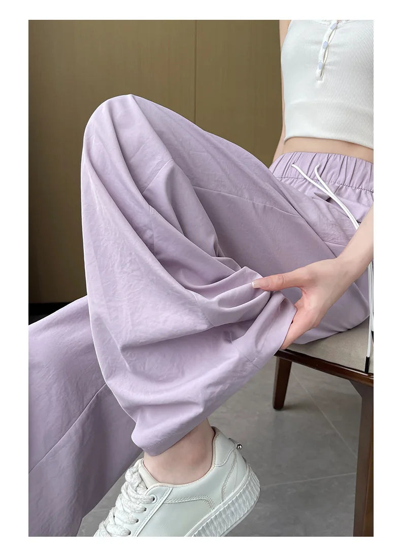 Qui Dry High Waist Wide Leg Knife Sports Pants Women's Thin New 2025 Casual Ice Silk Pants Spring Summer