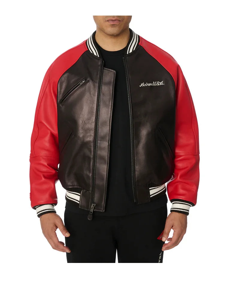Avirex New Europe Antique Sheepskin Baseball 100% Genuine Leather Varsity Jacket Embroidered Logo Fashion US Size men's Coat Top