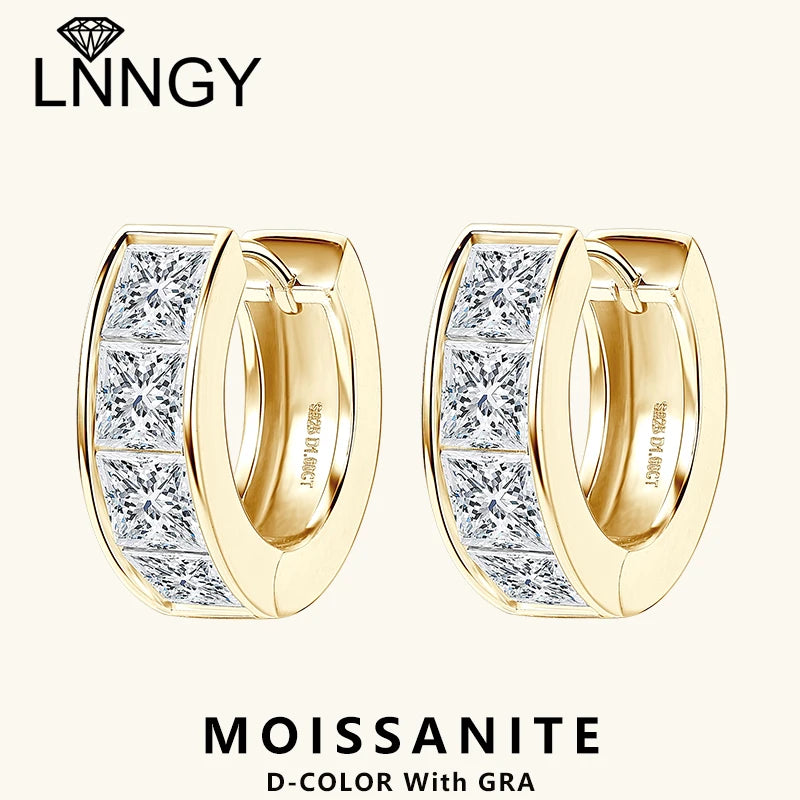 Lnngy 3.2CTTW Princess Cut Moissanite Earring for Women Certified 925 Sterling Silver Hoop Earrings Fashion Versatile Jewelry