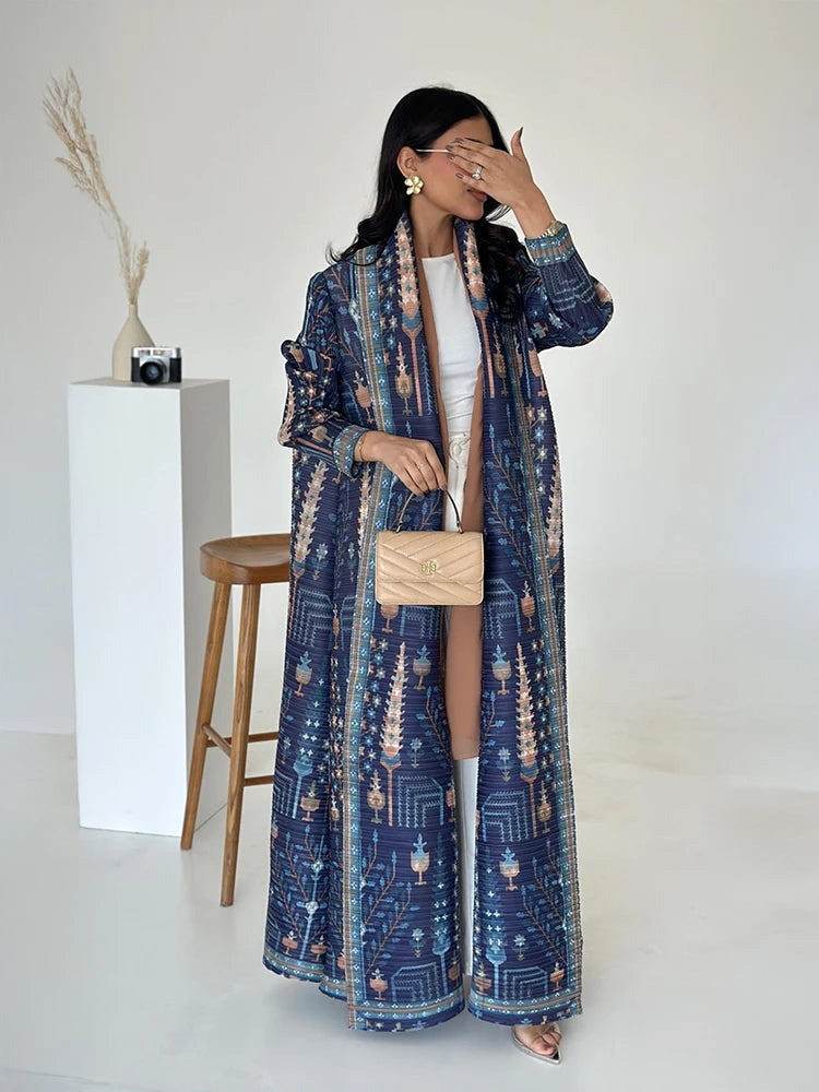 KAF Dubai Abaya Luxury Evening Coat Women Formal Robe Eid Abaya Ramadan 2025 Female Pleated Cardigan Long Sleeve Trench Coats