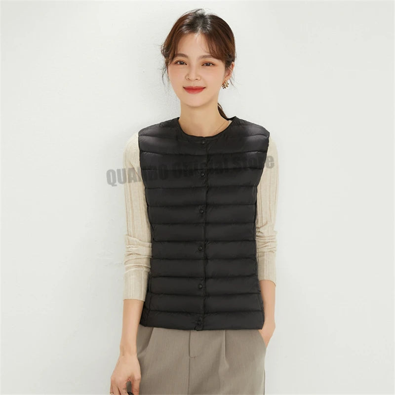 Women Sleeveless Puffer Vest Women's Ultra Light Down Vest Women Two Ways Waistcoat Portable Warm Sleeveless Winter Liner
