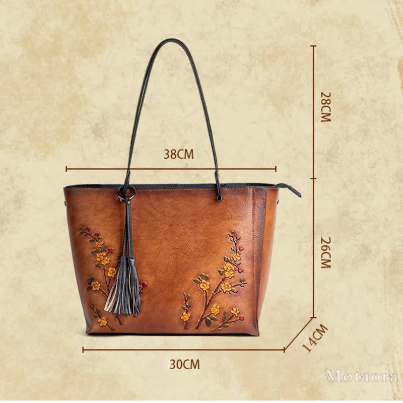 Vintage 3D Floral Embroidery Designer Bag Large Capacity Women's Tote Bag Premium Cowhide Leather Luxury Handbags for Women 2025