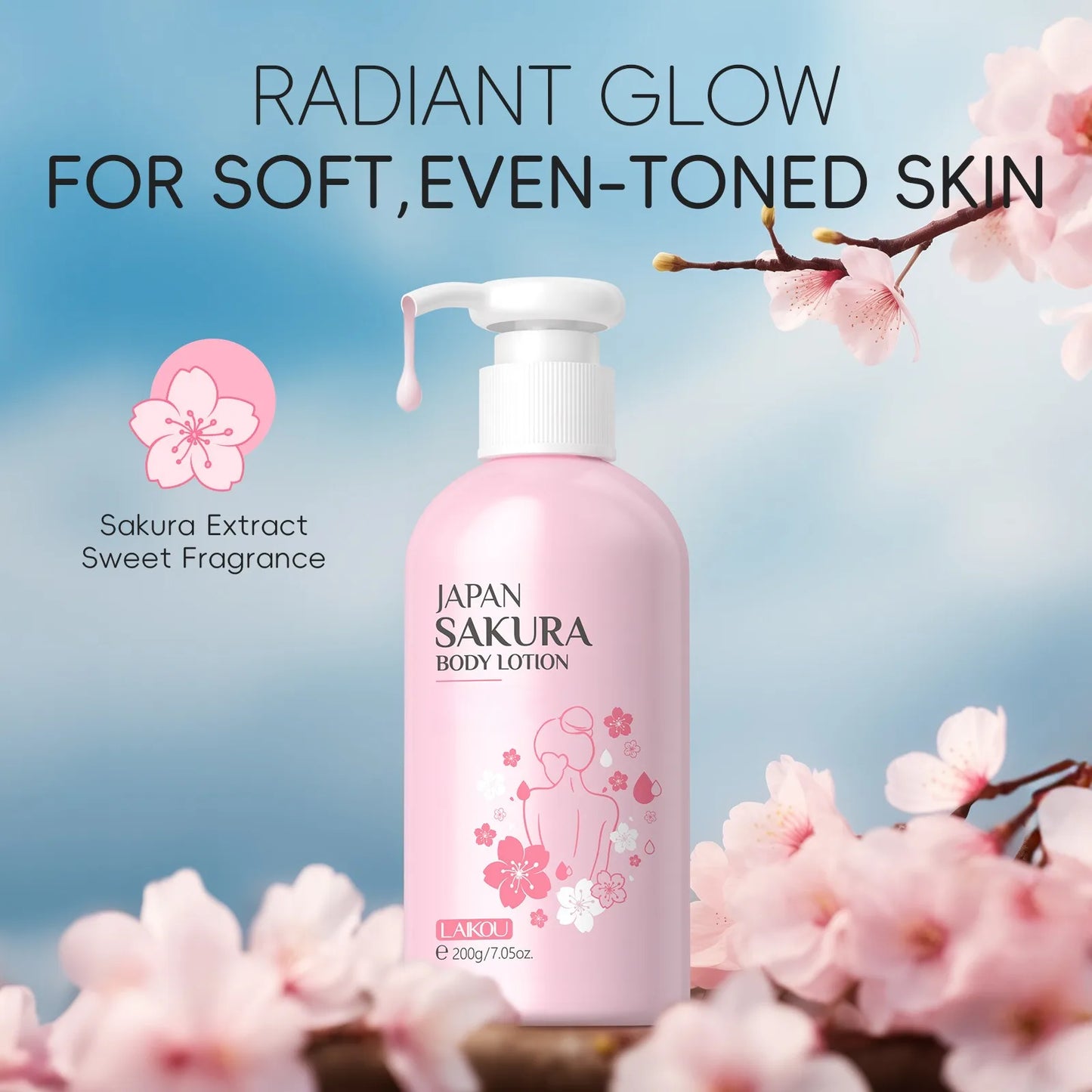 Cherry Blossom Body Cream 200g Moisturizing Lotion Daily Skin Care Essential Holiday Gift Idea