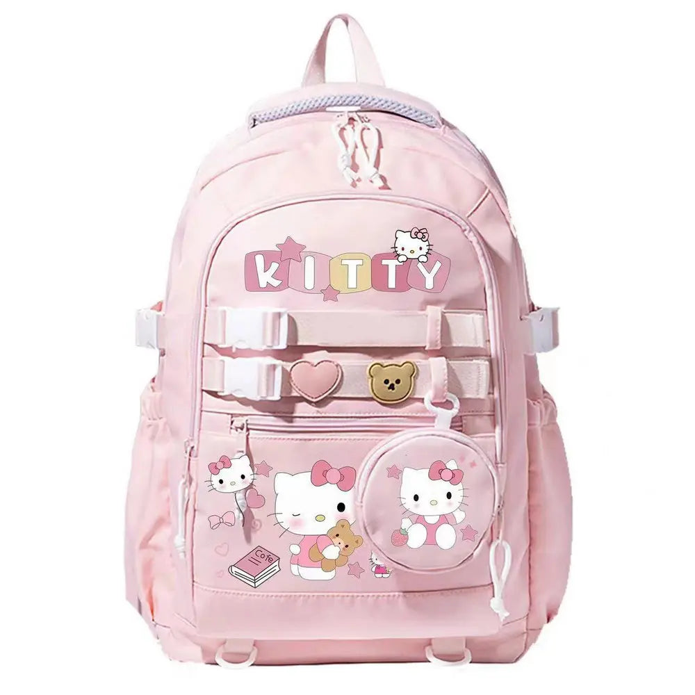 حقيبة ظهر Hello Kitty للنساء حقيبة ظهر كاجوال أنيقة لطالبات المدارس المتوسطة Melody Kuromi حقيبة مدرسية للكلاب باللون القرفة