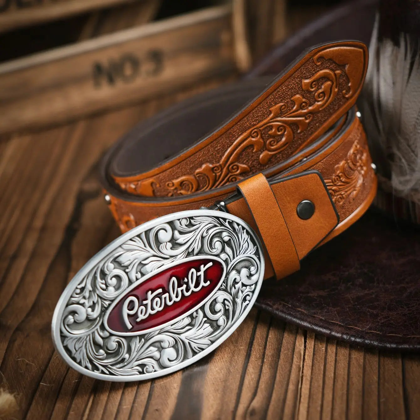 A men's western denim style PU belt