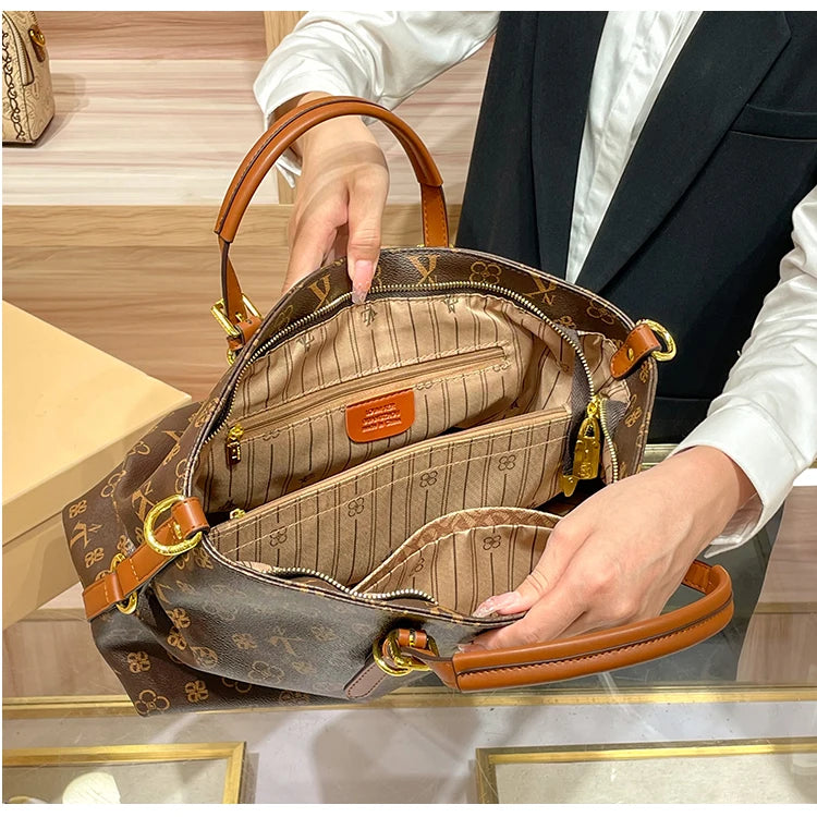 Women’s Light Luxury Retro Handbag – Large Capacity Shoulder & Crossbody Tote – 2025 High-End Fashion