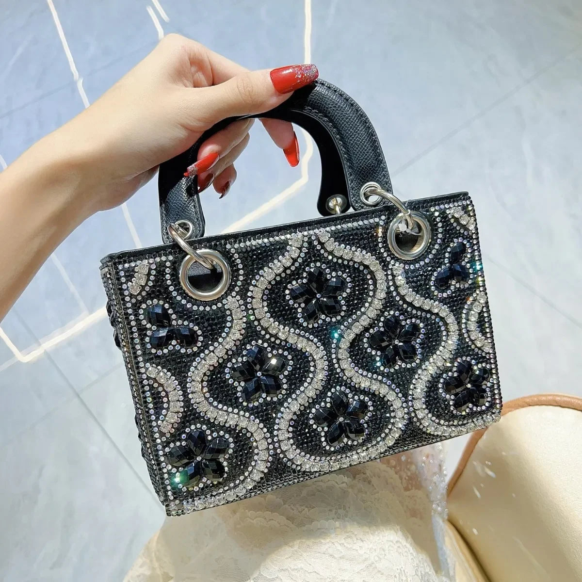Women's Luxury Rhinestone Evening Bag – Handmade Shoulder & Crossbody Party Clutch