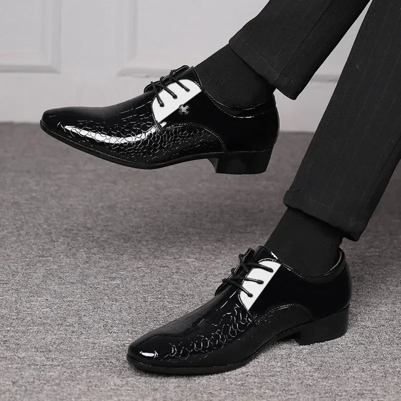 Men PU Leather Pointed Toe Slip-On Dress Shoes – Formal Oxford Style, Large Sizes
