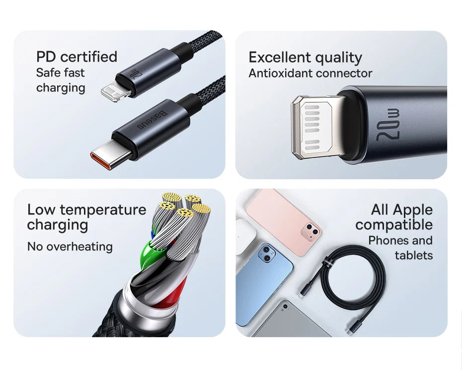 Baseus PD 20W USB C Cable For iPhone 13 12 11 pro max iPhone Cable Fast Charging For iPhone X XR 8 USB Type C to lightning Cable