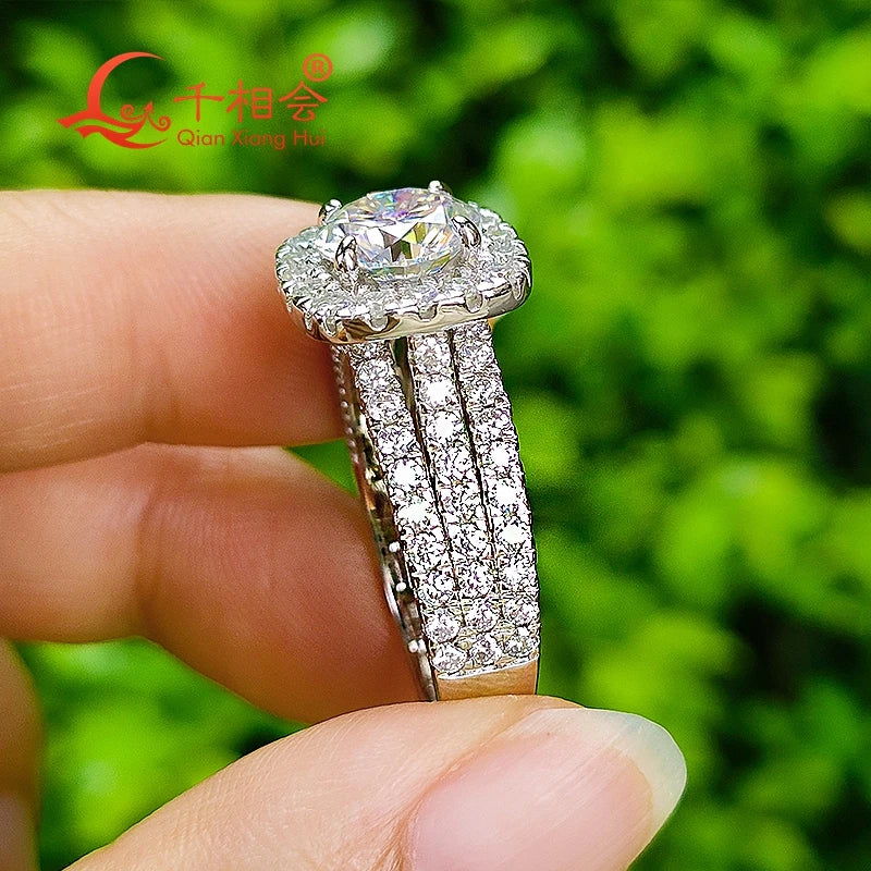 2ct 8mm cushion Moissanite Ring three rows half Band 925 Silver hip hop Men women Diamonds Male Jewelry