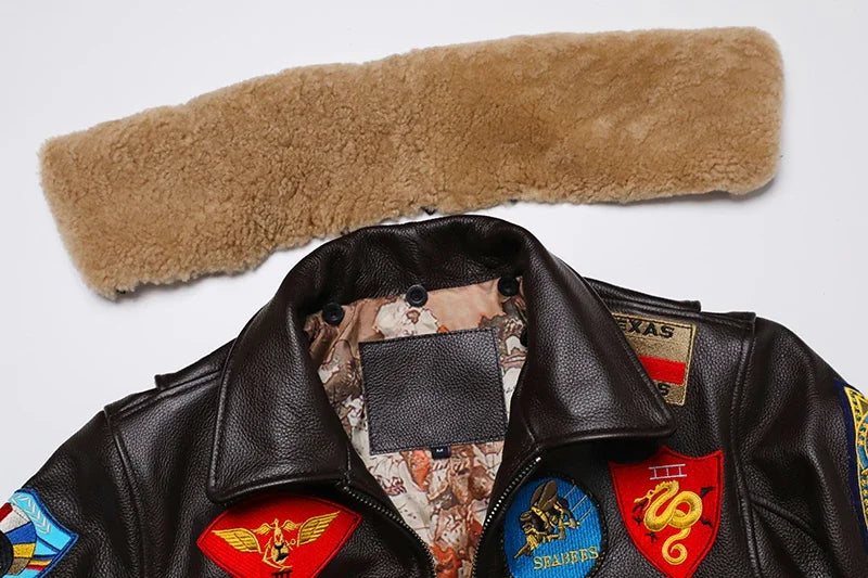 Men’s Military G1 Flight Jacket – Thick Quilted Cowhide Leather Winter Overcoat