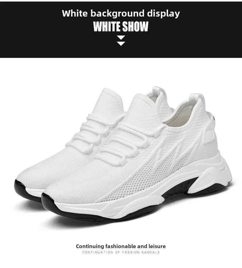 Invisible Heightening 8CM Men's Running Shoes Low Heel Soft Bottom Casual Sports Shoes Breathable Mesh Inner Lining EVA Insole