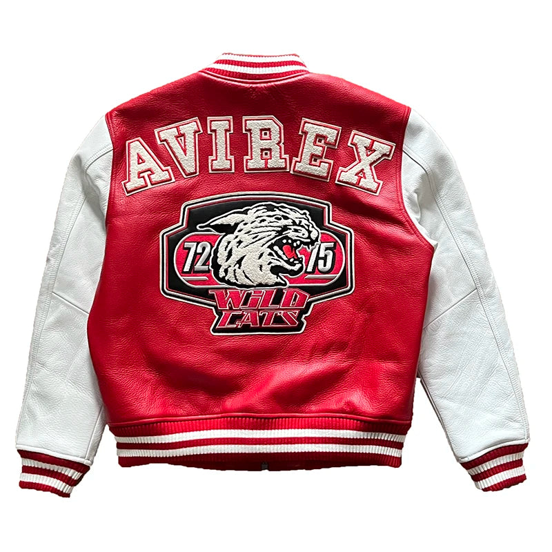 Men's Real Leather Jacket with Embroidery thicken first layer cowhide leather Leather Winter Classic Warm Baseball outfits Coat