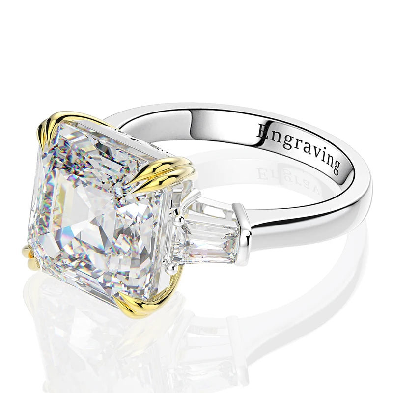 925 Sterling Silver Square Gemstone Ring – Citrine & Zircon Wedding/Engagement Design