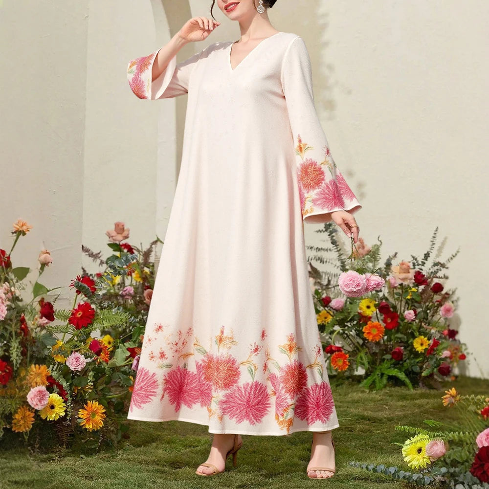 Rafiah Women's Dresses Summer Elegant 2025 Daily Long Sleeve V-Neck A-Line Midi Vacation Long Dresses