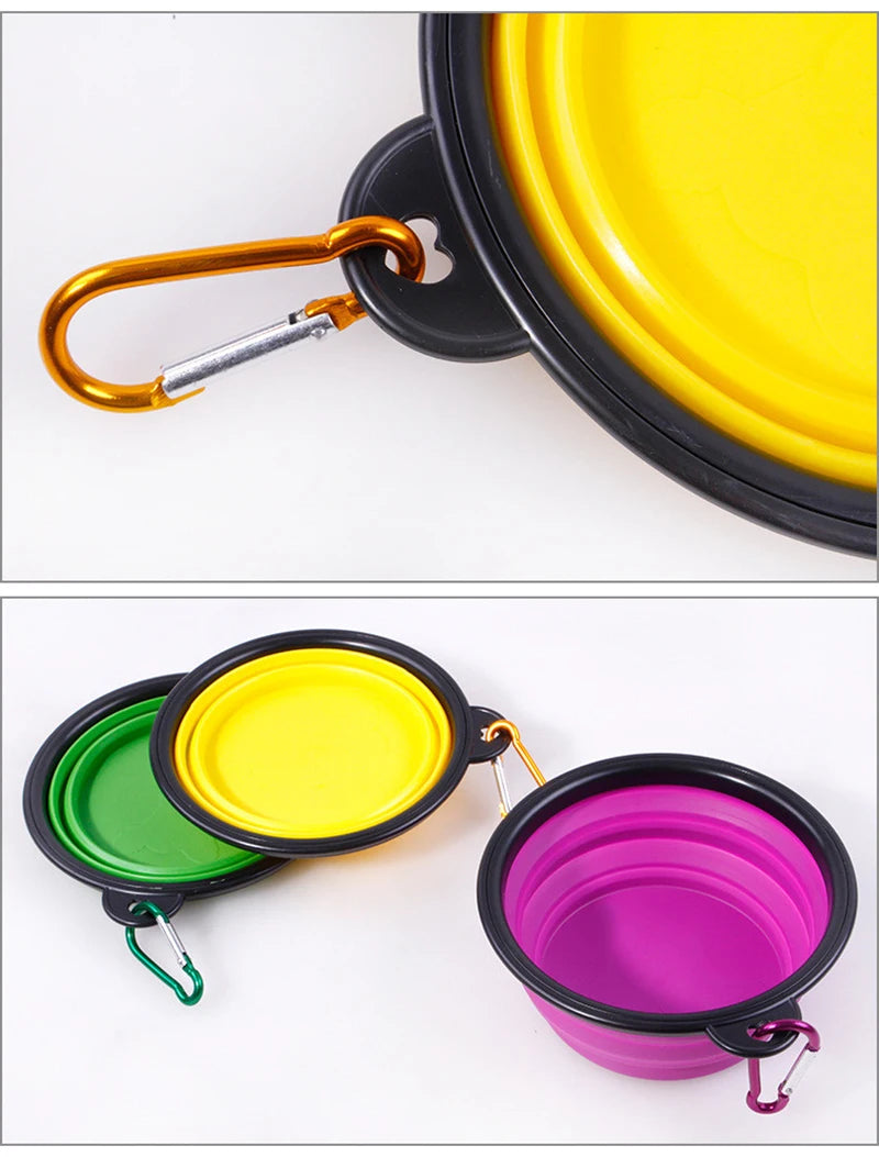 350ML Folding Black Frame Bowl with Keychain Pet Bowl Portable Travel Bowl Convenient Cat Bowl Not Easy to Deform Folding Bowl