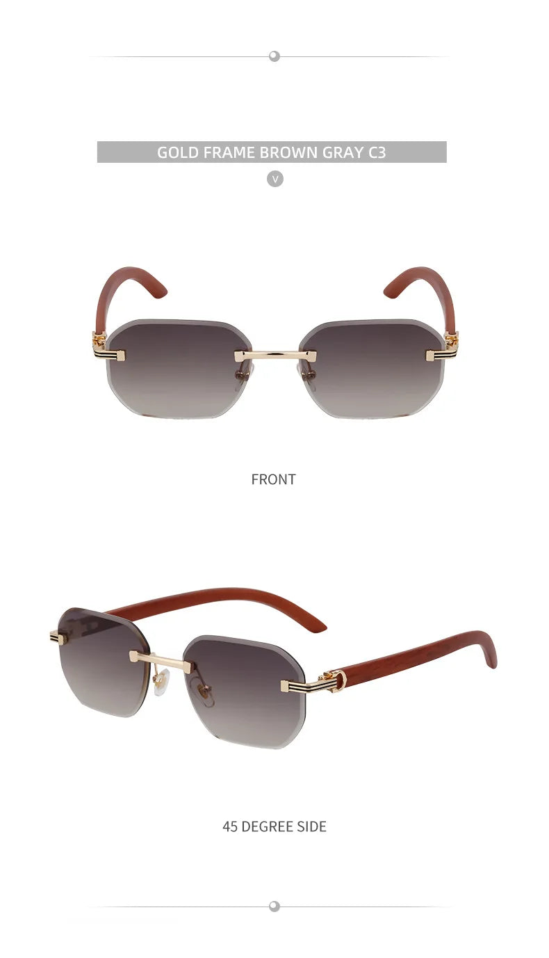 Vintage Square Rimless Sunglasses – 2025 Luxury UV400 Anti-Blue Light Eyewear for Men