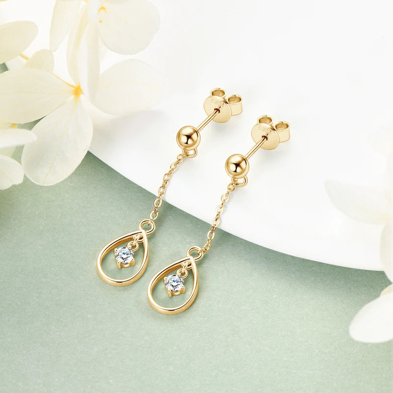 Lnngy Exquisite Round Cut 3mm Moissanite Earrings For Women 925 Sterling Silver Waterdrop Dangle Earring Wedding Jewelry Gift
