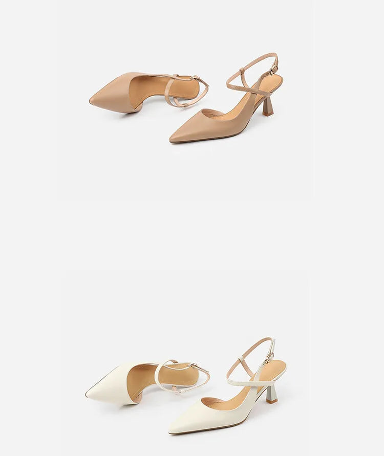 Summer Women Shoes Pointed Toe Thin Heel Women Sandals Genuine Leather Shoes for Women Slingback Elegant High Heels Party Shoes