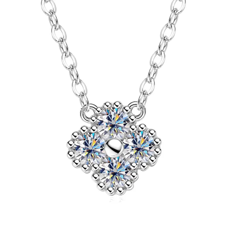 RAPRGOLD GRA Moissanite Four Clover Flower Charm Pendant Necklace Bracelet Set for Women S925 Sterling Silver Fine Jewelry Gifts