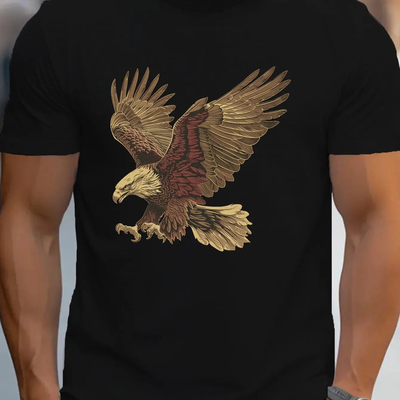 🦅 Men’s Summer 100% Cotton Casual T-Shirt,Eagle Print | Loose Fit | Round Neck | Breathable Comfort