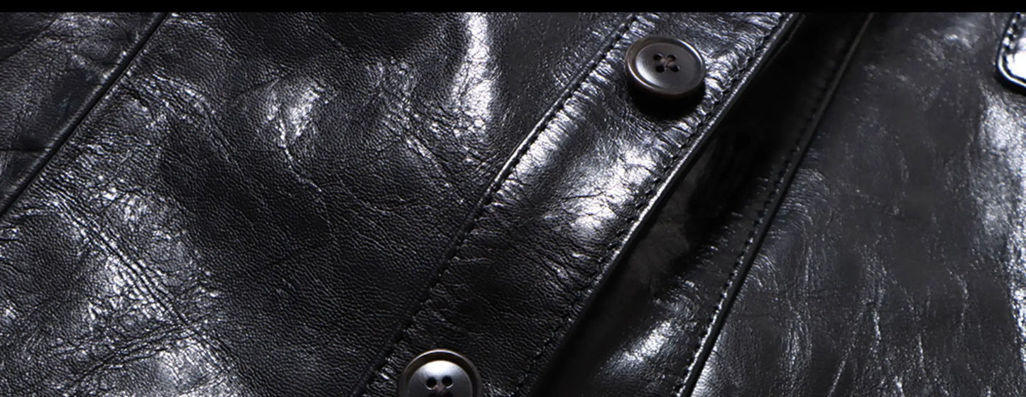 Men's Italian Goat Skin Leather Shirt Jacket – Slim Fit Vegetable Tanned Casual Coat