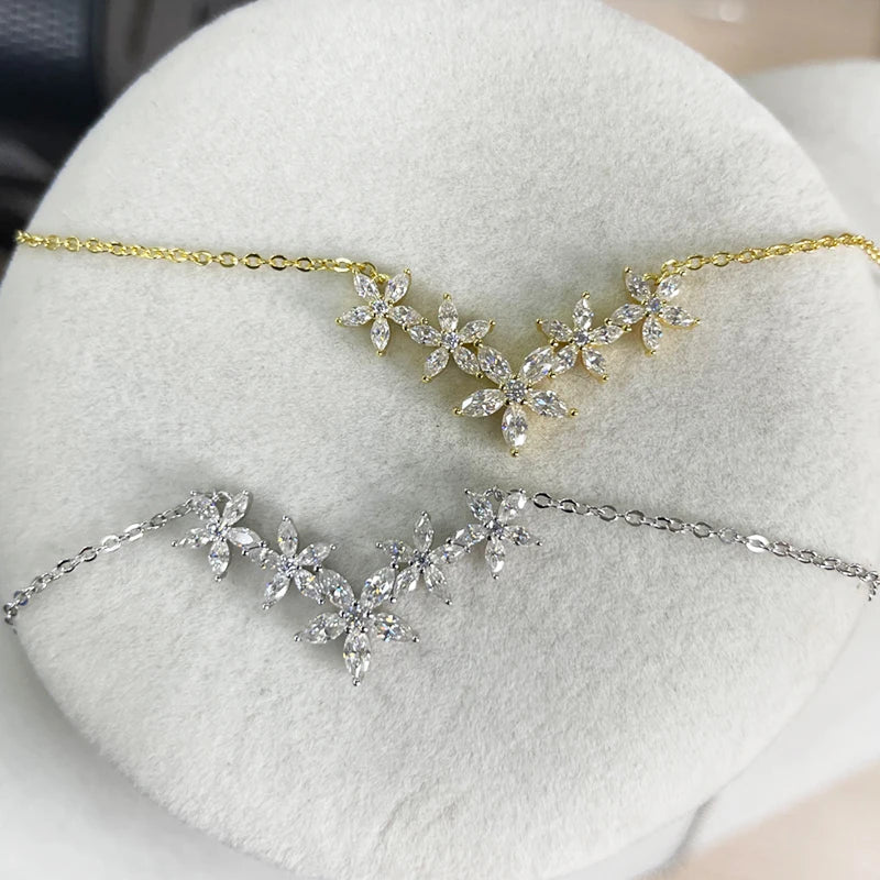 Lnngy Exquisite Moissanite Diamond Necklace for Women Pure 925 Sterling Silver Flower Pendant Necklaces 2025 Trend Jewelry