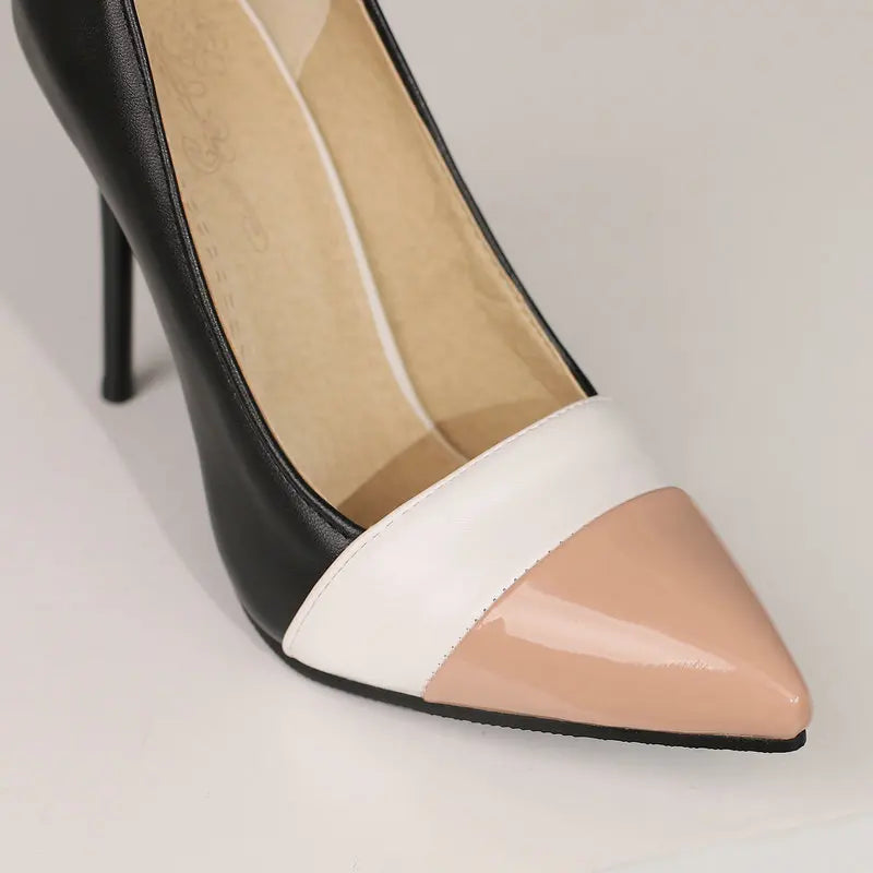 Women’s Mixed Colour Stiletto Pumps – Thin High Heels Pointed Toe Office Shoes