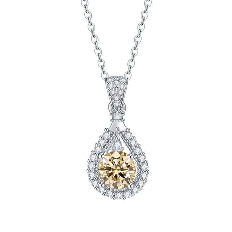 JoyceJelly 1CT Colorful Moissanite Necklace Sterling Silver 925 Jewelry Female Water Drop Shaped Pendant Top Quality Dating Gift