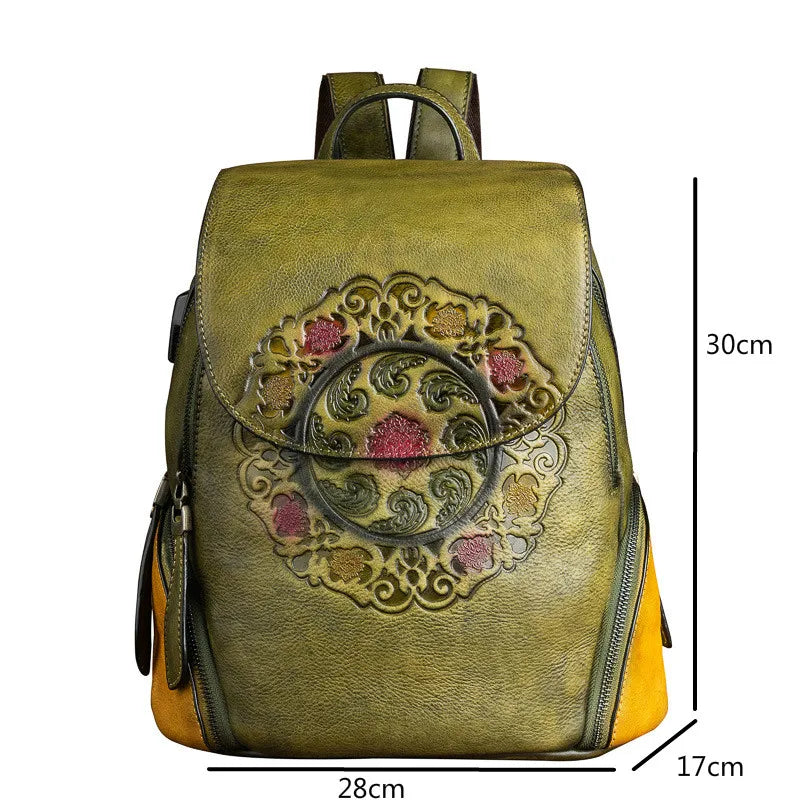 MOTAORA Fashion Backpack Retro Genuine Leather Backpacks For Women New Handmade Embossed Vintage Bag China Style Backpack Ladies