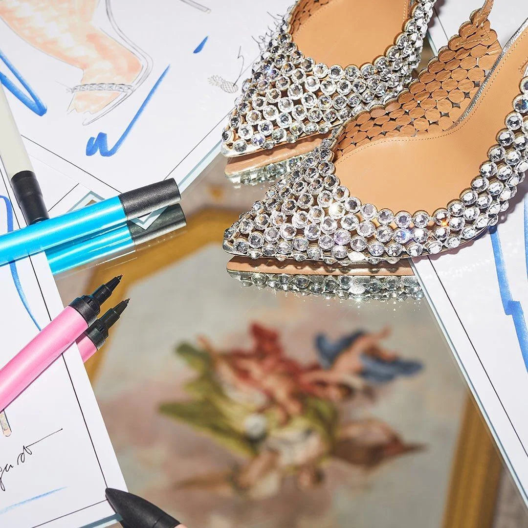 Silver Water Drop Shiny Diamond Slingback Sandals Girls Luxury Party Pointed Stilettos Gold Leather Cover Heels Shoes