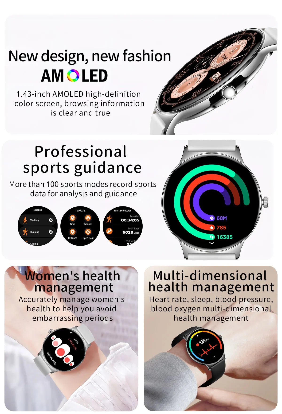 LIGE New 1.43" Bluetooth Call Smartwatch Women Men 466*466 AMOLED Full touch Screen Women Smartwatches Ladies For Android ios