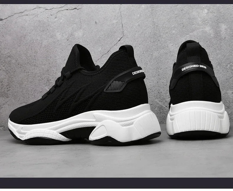 Invisible Heightening 8CM Men's Running Shoes Low Heel Soft Bottom Casual Sports Shoes Breathable Mesh Inner Lining EVA Insole