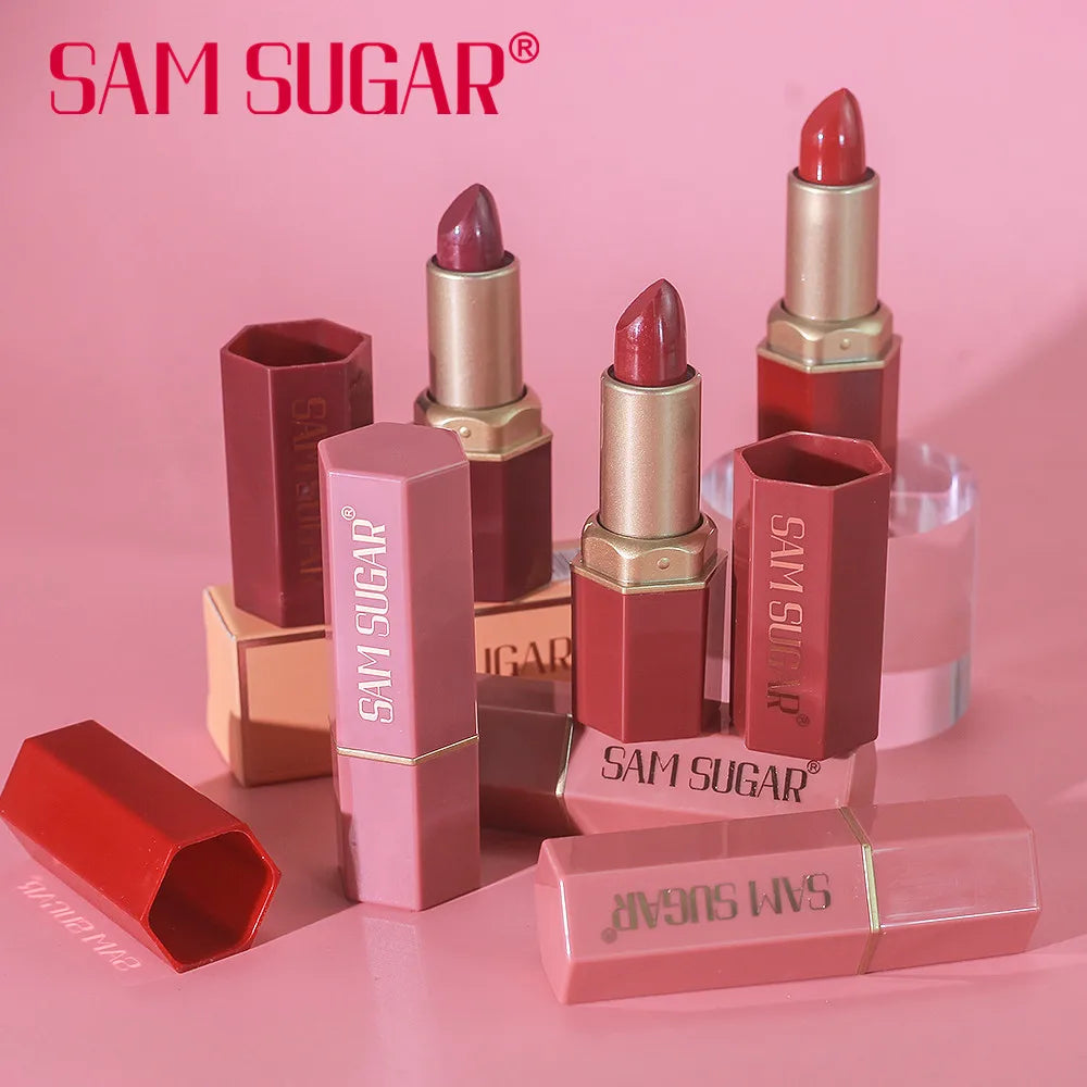6 Colors Gold Bar Tube Lipstick Matte Texture Pearlescent Glitter Velvet Lipstick Valentine's Day Gift 1PCS