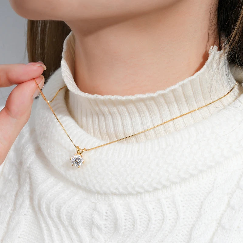 RAPRGOLD GRA Certified 0.5-5ct Moissanite Pendant Necklaces 925 Sterling Silver Solitaire Necklace Chain For Women Jewellry Gift