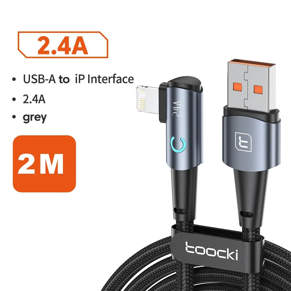 كابل Toocki USB لهاتف iPhone 14 13 12 11 Pro Max شاحن سريع كابل Lightning سلك USB لهاتف iPhone 12 11 X XR 8 7