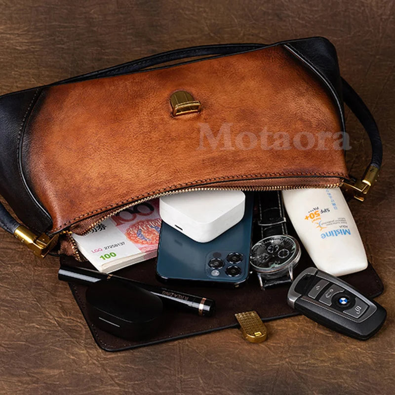 MOTAORA Retro Genuine Leather Women Shoulder Bag | Designer Phone Purse with Long Handle - Luxury New Collection