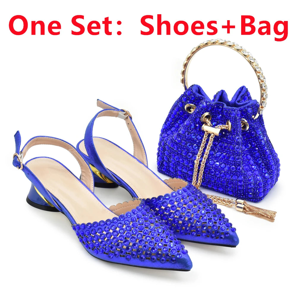 Baldauren Women’s Slingback Pumps & Matching Bag Set – Italian Style Crystal Heels for African Party & Wedding (EU 37-43)