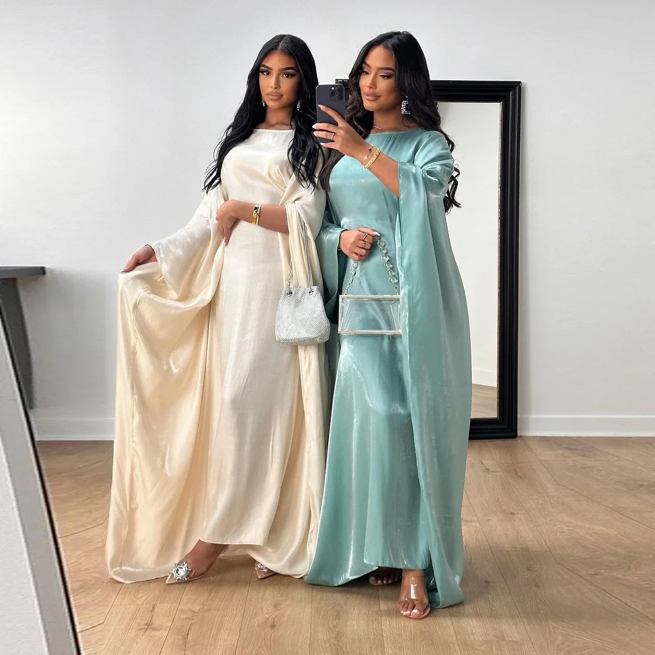 2024 Muslim Dress Women Summer Fashion Muslim Long Sleeve Satin Plus Size Long Abaya Kaftan Abaya Dubai Abaya Muslim Clothes
