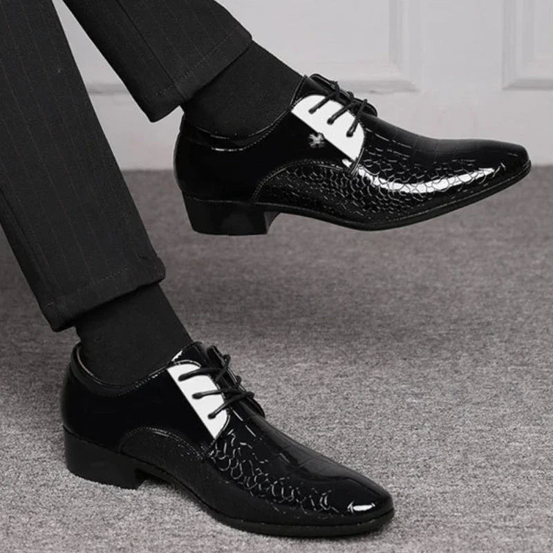 Men PU Leather Pointed Toe Slip-On Dress Shoes – Formal Oxford Style, Large Sizes