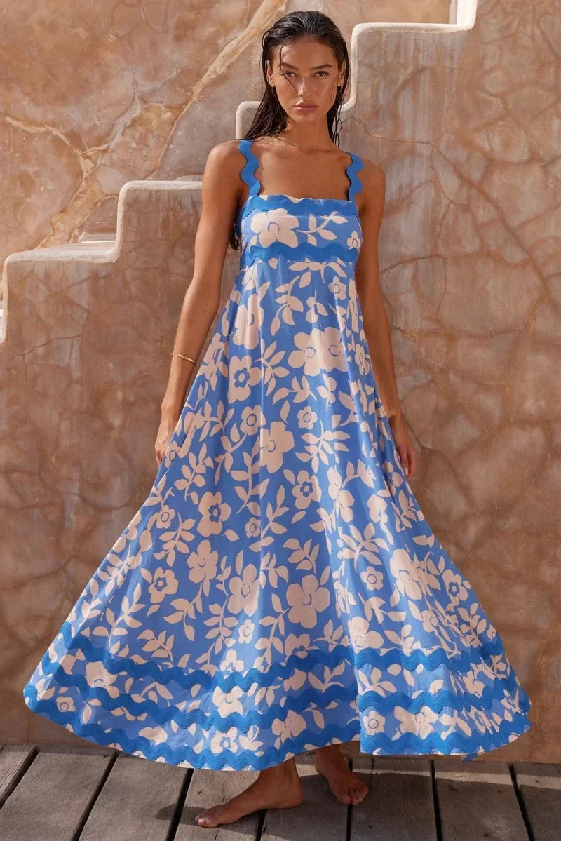 EuroWave Eleganza Dress – Summer 2025 A-Line Printed Maxi