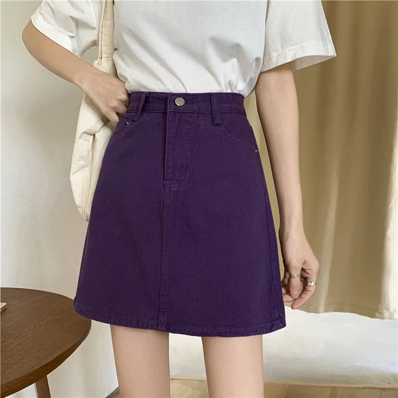 Spring New Women's Denim Skirt A-Line Flared Skirts Butt Covering Body Slimming f-length for plus Size MM