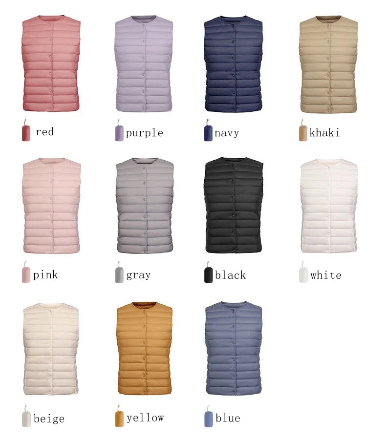 Women Sleeveless Puffer Vest Women's Ultra Light Down Vest Women Two Ways Waistcoat Portable Warm Sleeveless Winter Liner