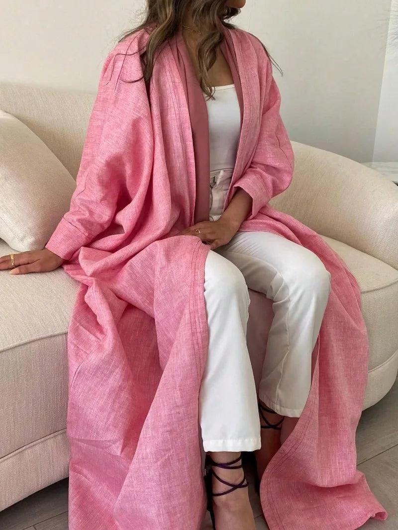 Full Sleeve Solid Loose Abaya Muslim Women Open Front Abayas Casual Kaftans Maxi Dresses Jilbabs Middle-East Ethnic Clothing