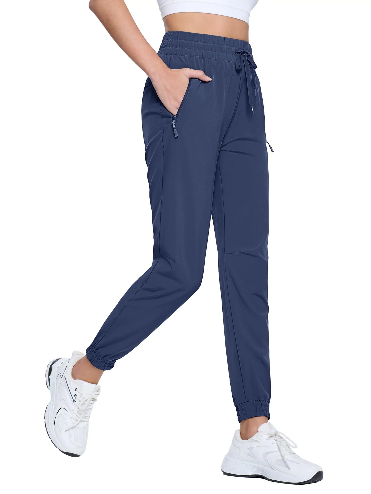 TACVASEN Quick Dry Hiking Pants Womens Outdoor Sports Drawstring Waist Joggers Waterproof Lightweight 3 Zipper Pockets Trousers