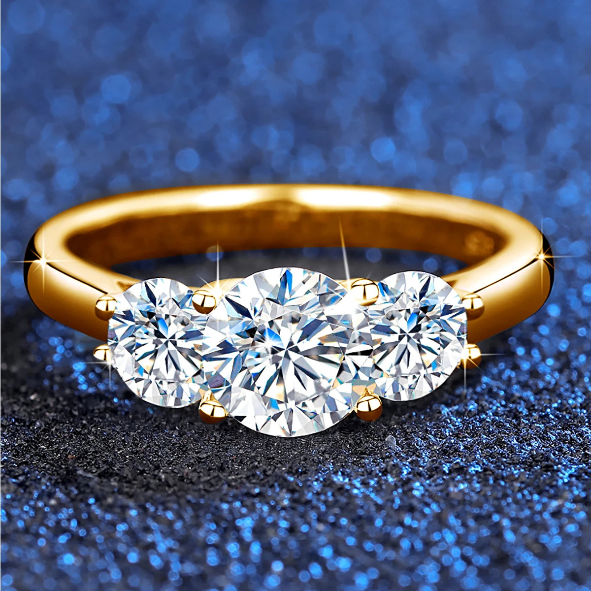Yellow Gold Moissanite Rings for Women Total Is 2ct D Color VVS1Eternity Engagement Jewelry With Certificate Original Trend Gift