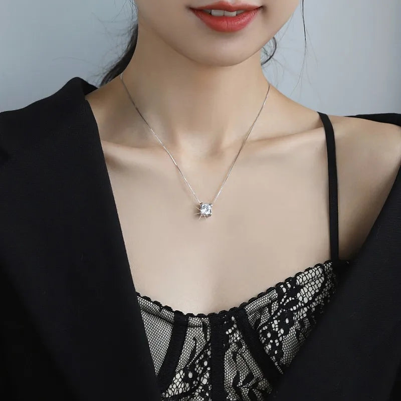 Lnngy 0.5CT Moissanite Diamond Necklace For Women Original Certified 925 Sterling Silver Box Chain Necklaces Moissanites Jewelry