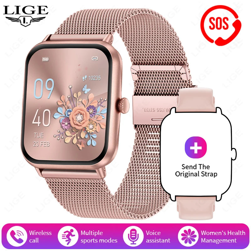 LIGE Fashion 1.83”HD Women Smart Watch Sports Fitness Watch Health Monitoring Digital Men Waterproof Smartwatch Ladies Bracelet
