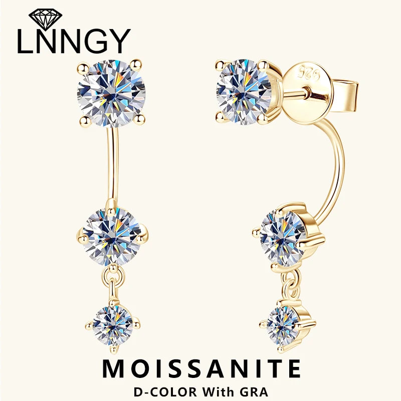 Lnngy 2.0 CTTW Moissanite Stud Earring 925 Sterling Silver Earrings For Women Front Back Double Sided 2 in 1 Pierced Ear Jewelry